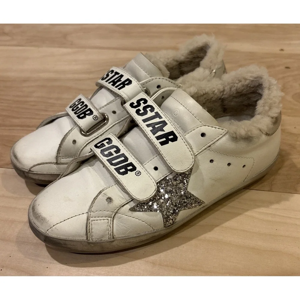 Golden Goose Old School Leather Glitter Star Sneakers Shearling Women's 36 US 6 - Picture 12 of 12